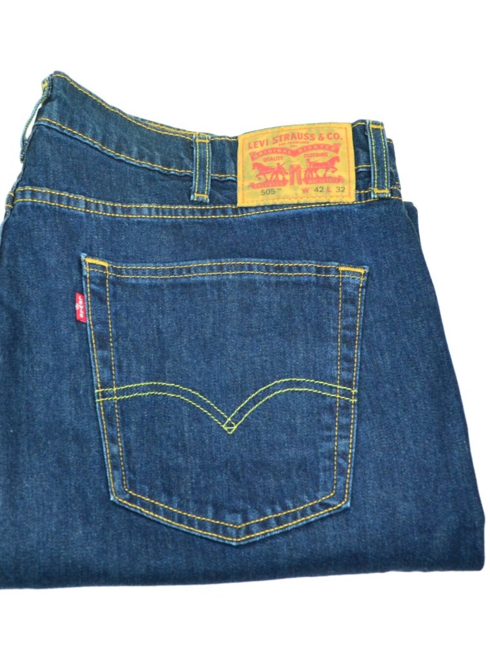 Levi's 505 Men's Size W42 L32 Blue Dark Wash Relaxed Fit Denim Jeans